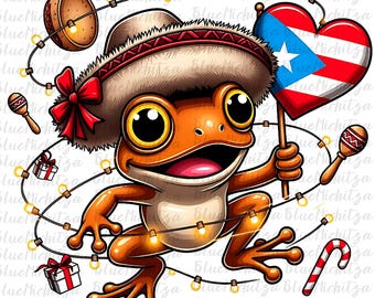 Bailando Navidad Puero Rico Boricua Png Diseño Navideño Puertorriqueño Coqui Sapo PR