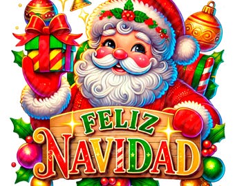 Feliz Navidad Santa PNG, Spanish Christmas (Digital Download)