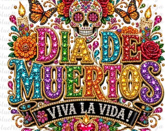 Faux Bling Dia de los Muertos PNG, Viva la Vida Png, Mexican Sugar Skull Rhinestone Design, Latina Halloween Sublimation Tumbler Wrap