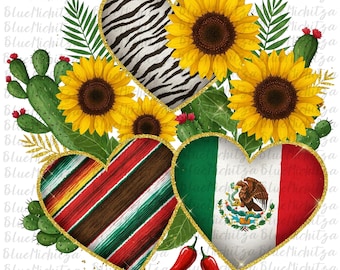 Glitter Western Mexico Heart And Sunflowers Png Sublimamtion Design, Mexico Flag Heart Png, Leopard Heart Png,Mexico Sunflower Png Downloads