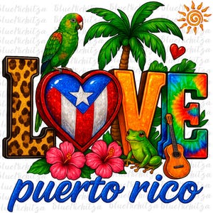 Love Puerto Rico Gold Glitter png sublimation design Caribbean Summer vibes png sublimate design download Puerto Rico flag png palm tree png