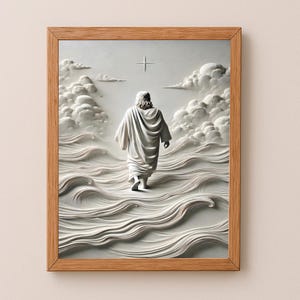 Jesus walking on water print, Christian Framed Canvas, Picture of Jesus, Modern Christian Art