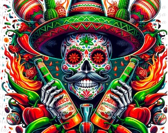 Tequila Sugar Skull Clipart Camicia Dia de Muertos png 16 15 septiembre png cinco de mayo png Maglietta sublimata png Design Sugar Skull messicano