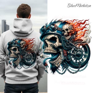 Biker Skull PNG, Gothic Punk Skull, Horror Skull DTF, for sublimation, rebel motorbike, fiery skull, tattoo and flames skull image, dtg