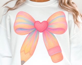 Pink Coquette Teacher Bow Png Design For Sublimation Back to school png Trendy Teacher Png Designs first day of school Coquette Pencil png