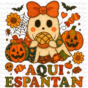 Aqui Espantan Patchwork Coloré Png Spooky Conchas Png Pantasmas png Espagnol Halloween Spooky Latina Mexicain Regalos Fantôme Espagnol Mexicain