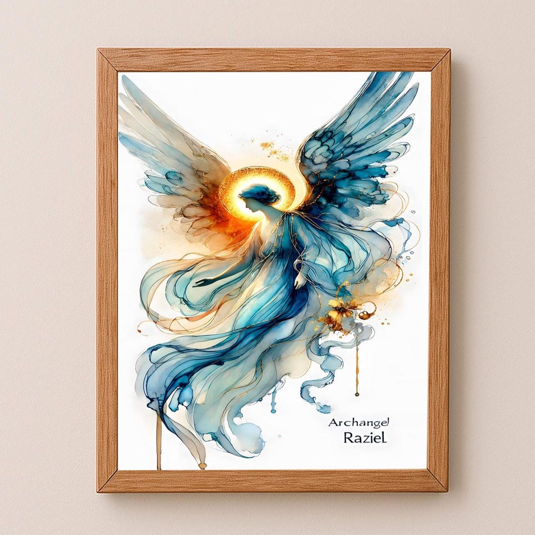 Archangel Raziel Wall Art Print - Ethereal Guardian Angel