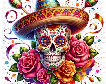 Cinco De Mayo Clipart Shirt Sublimation and Dtf Design, Digital Download PNG Instant DIGITAL ONLY, Tshirt png Design, Mexican Skull Png