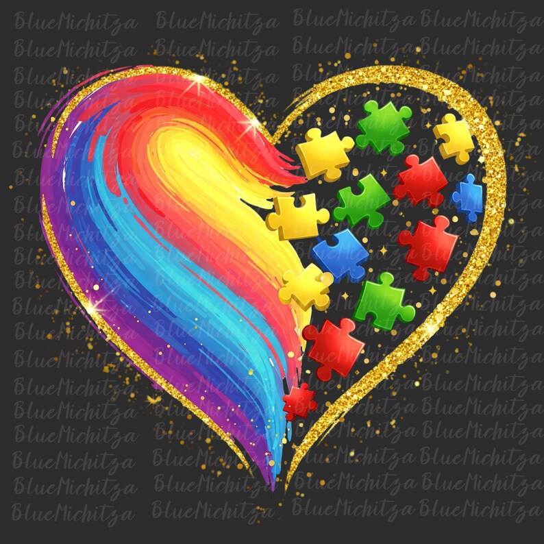 Autism Heart Glitter Png Sublimation Design Download, Autism Awareness ...