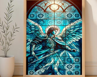 Archangel Michael Wall Artm Stained Glass, Spiritual Decor for