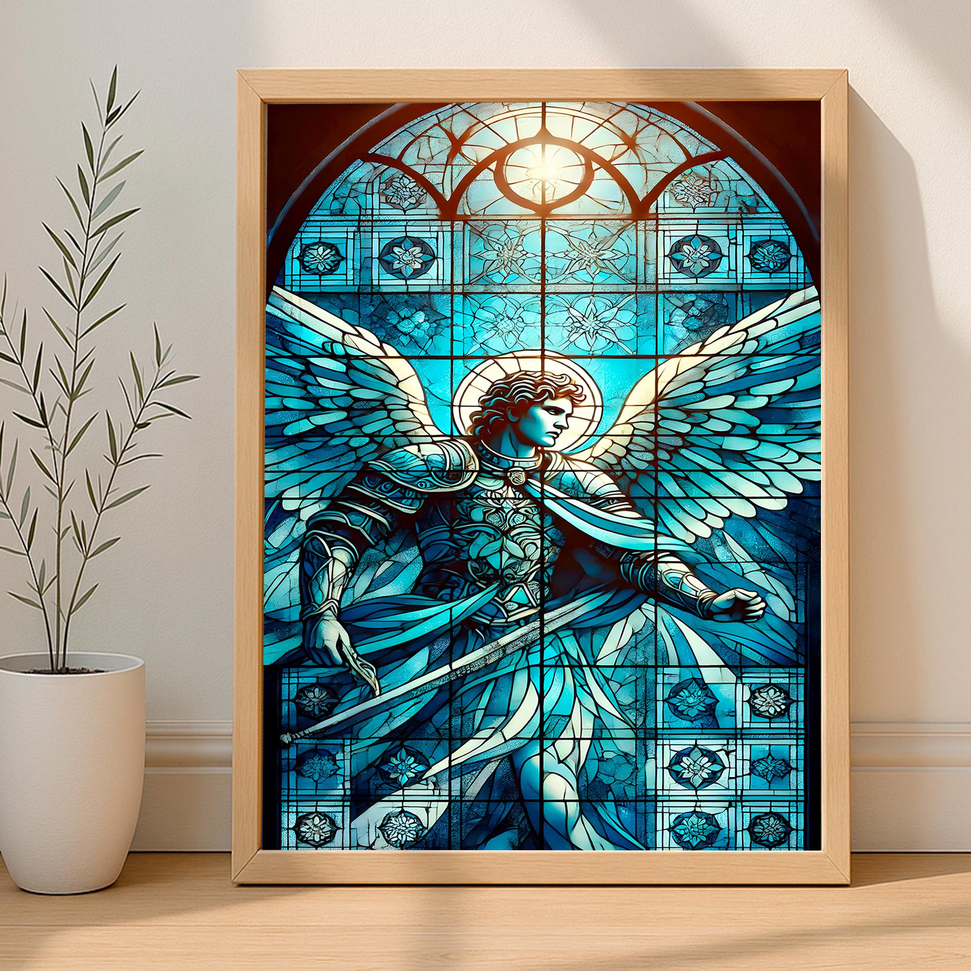 Archangel Michael Wall Artm Stained Glass, Spiritual Decor for