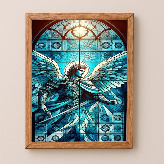 Archangel Michael Wall Artm Stained Glass, Spiritual Decor for