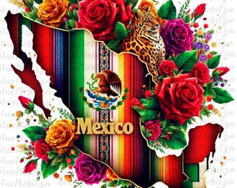 Serape Mexico kaart png sublimatie bloemen rozen png Cinco de Mayo pn 15 16 september png Mexico png westelijke kaart png Mexicaans png sublimeren