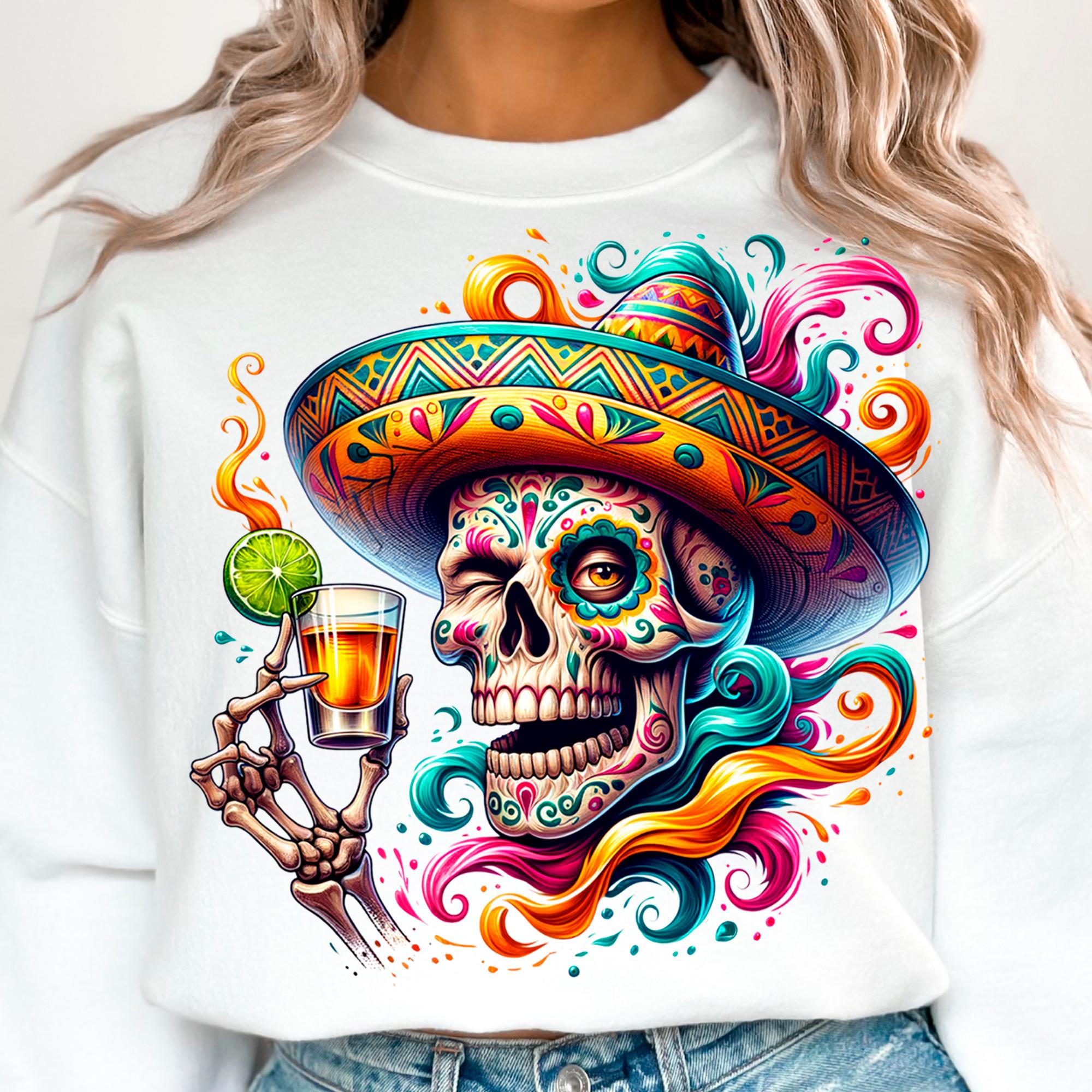 Sugar Skull and Tequila Clipart Shirt Sublimation and Dtf Design
