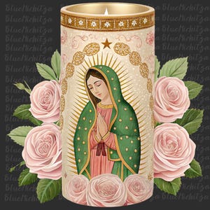 Candle PNG Virgen de Guadalube png Floral Lady of Guadalupe Virgin Mary Nuestra Señora de Guadalupe Mexican art cinco de mayo png mexico dtf