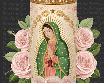 Candle PNG Virgen de Guadalube png Floral Lady of Guadalupe Virgin Mary Nuestra Señora de Guadalupe Mexican art cinco de mayo png mexico dtf