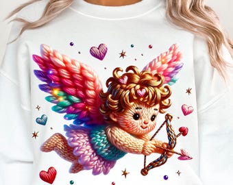 Cupido haaknaald garen textuur breiwerk PNG: Valentijnsdag sublimatieontwerp (digitale download)