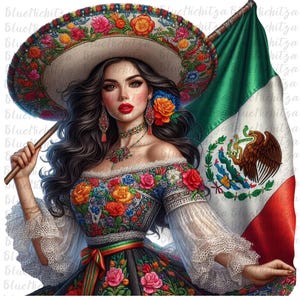 メキシコ人女性、メキシコ国旗 png クリップアート、シンコ・デ・マヨ、メキシコ人少女の肖像画アート デジタルプリント ダウンロード、チカーナ ガールズ png、メキシカーナ png クリップアート