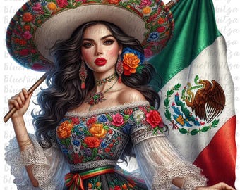 Mexican lady Mexico flag png clipart cinco de mayo Mexican girl portrait art digital print download, Chicana girls png, mexicana png clipart