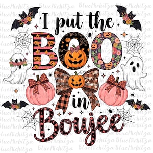 De moda puse el abucheo en boujee PNG elegante coqueta Halloween PNG otoño PNG temporada espeluznante PNG calabaza PNG mamá PNG diseño de camiseta de sublimación