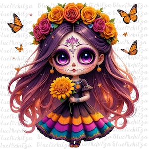Catrina PNG Dia de los Muertos Sublimation Sugar Skull Girl Clipart Tag der Toten PNG Mexikanische Volkskunst Sugar Skull Girl Sublimation png