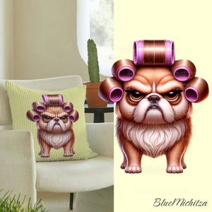 Download Grumpy Dog with Hair Rollers PNG,for Sublimation, DTG, T-Shirt, Mug Designs, Cricut , sassy pet, Humor Graphic, Dog beautification