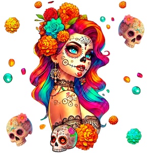 Catrina Puppe PNG, Catrina Puppe, Dia de los Muertos png, Tag der Toten png, Tanzende Skelette, gruselige Puppe png