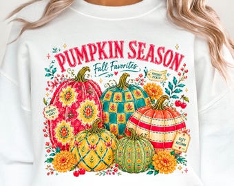Preppy Pumpkin Season PNG, Whimsical Folk Art Pumpkins Sublimation, Retro Fall Favorites Shirt Design, Colorful Autumn DTF, Digital Download