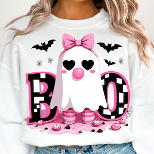 Retro Pink Boo Halloween Png Checkered Iridescent Ghost Pumpkin Pink Ghost Png Pastel Halloween  Halloween Coquete Bow Girly Halloween Png