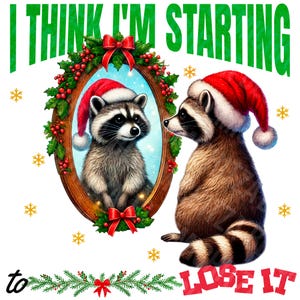 Désolé Père Noël, j'ai été sauvage PNG, Noël sauvage PNG, Chemise raton laveur drôle png, Noël tout-petit png, Je pense que je commence à perdre la tête