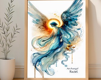 Archangel Raziel Wall Art Print - Ethereal Guardian Angel