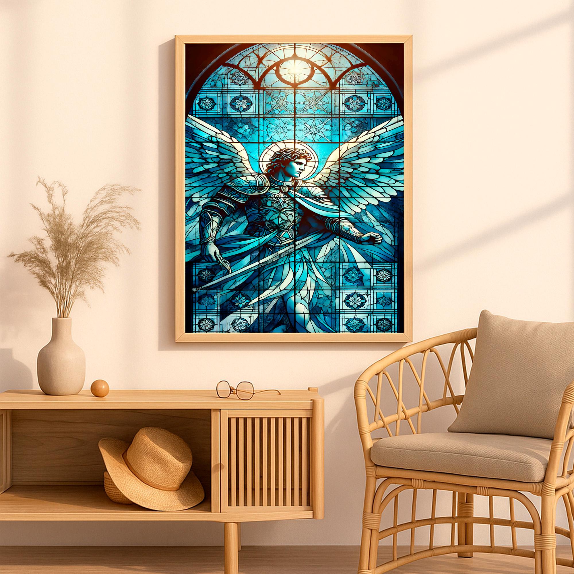 Archangel Michael Wall Artm Stained Glass, Spiritual Decor for