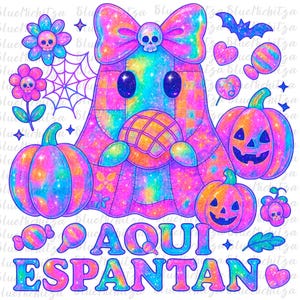 Aqui Espantan Irisé Png Spooky Conchas Png Pantasmas png Espagnol Halloween Spooky Latina Mexicain Conchas Regalos Espagnol Mexicain Fantôme