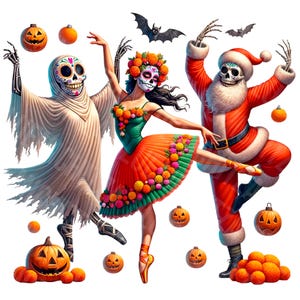 Weihnachten Skelett Tanz PNG, lustiger Tanz Skelett Kürbis, gruselige Weihnachten PNG, lustiger Kürbis Tanzen PNG