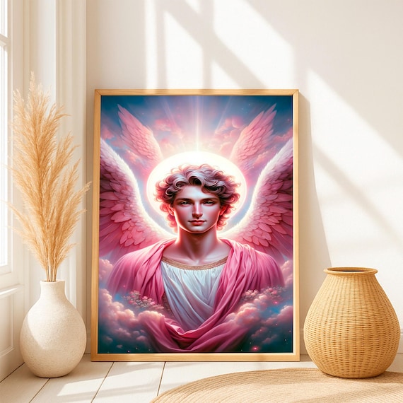 大天使チャミュエルの花のバラピンクのデジタルウォールアート、即時