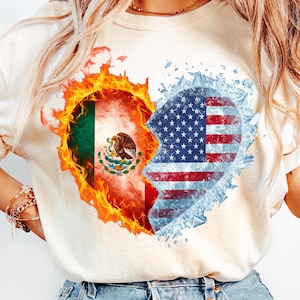 Coração mexicano fogo gelo PNG Herança hispânica 4 de julho Dia da Independência Família mista Americano de nascimento Raízes mexicanas patriota americano png