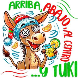 Feliz Navidad Mexican Donkey with Sombrero Christmas Png, Mexican Christmas Png, tuki tuki png, Arriba Abajo Al centro pa dentro png