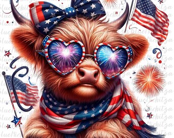 America Highland Cow png, America Western png, 4th Of july png, boy 4th of july png, toddler usa 4th of july png, Usa png, memorial day png