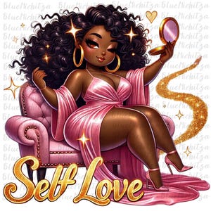Trendy Self Love Chibi Curvy Plus Black Girl Png Black Girl With Afro Clipart Big Hair Thick Women Queen Black Girl Sublimation Download png