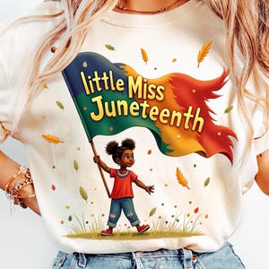 Little Miss Juneteenth bandiera png Juneteenth Shirt Black Girl Quotes Afro Puff png Afro Girl Svg Black History Shirt Afro Little Girl Clipart