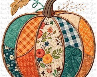 Trendy Preppy Fall Pumpkin Patchwork realistic 3d design png Floral Patchwork png Fall Pumpkin png Autumn png Fall Girly Fall Sublimation