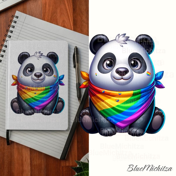 High-Resolution Cute Panda Clipart with Rainbow Scarf for Sublimation, T-shirt Design, for DIY Projects & Crafts, Transparent Background