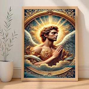 Archangel Selaphiel Wall Art Print | Celestial Guardian Angel Art | Divine and Ornate Spiritual Decor | Angelic Portrait for Home Decor