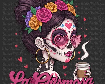 La Chismosa PNG, grappig Mexicaans roddelontwerp met sublimatieprint, Spaans Latina skelet Chola Catrina schedel T-shirt mok tas PNG, trendy ontwerp