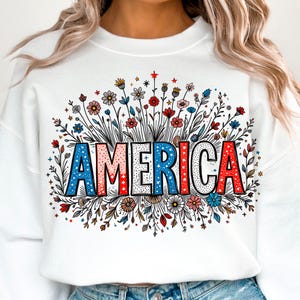 Floral America PNG, Floral Brushstroke USA Png, Retro America Png, 4 de julho PNG, Design de sublimação de 4 de julho, Patriótico Png, Feminino png
