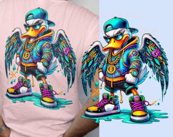 Pato do Hip Hop Urbano, Estilo de Rua, Pato Colecionador de Tênis, PNG Pronto para Sublimação, Pato Rapper, DTF, dtg, Grafite, para Transferência, PNG de Pato Skatista