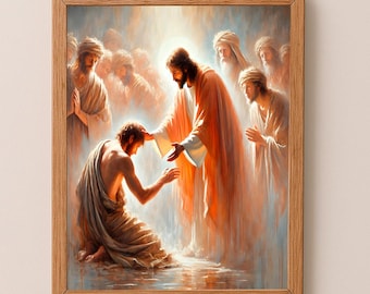 Jesús sana al ciego, láminas del Evangelio, arte mural cristiano, decoración del hogar, láminas católicas, descarga digital, milagros de Cristo digitales