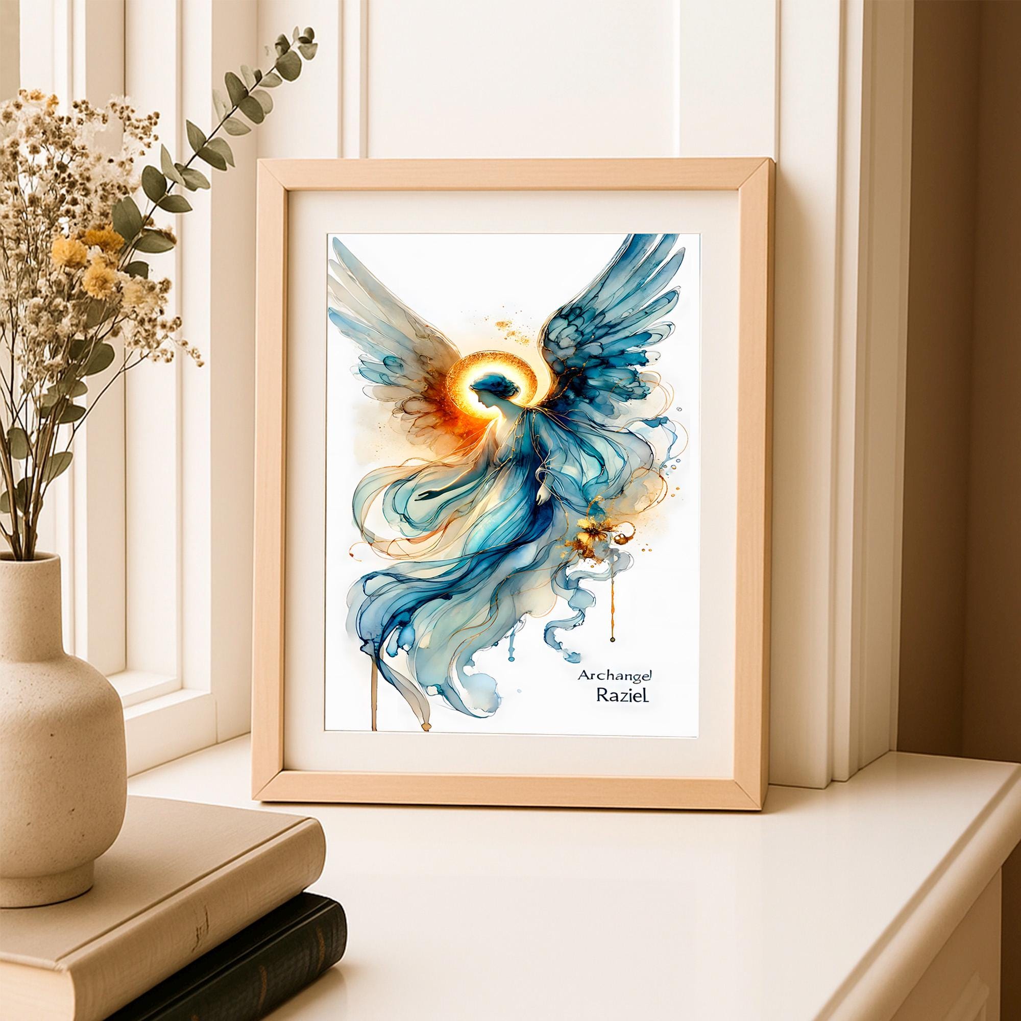 Archangel Raziel Wall Art Print - Ethereal Guardian Angel