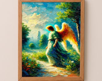 大天使ウリエルのプリント3枚セット、抽象的な天使の油絵（デジタル