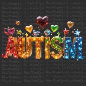 Realistische Autismus Glitter tropfende png 3D Autismus Bewusstsein Puzzle Buchstaben Helle Autismus Designs png Trendy Autismus Design verstehen Liebe